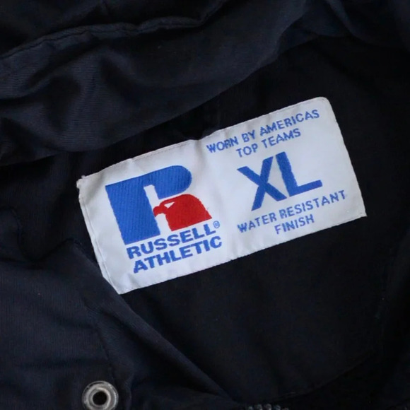 VTG Russell Athletic Half Zip Water Resistant Finish Stowaway Hood Black Jacket - Picture 12 of 12